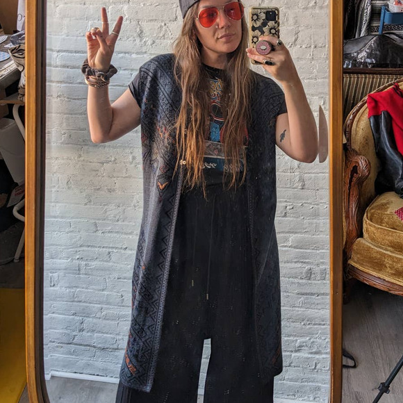 Vintage Southwest Knit Sweater Vest Boho Duster Fairisle Longline Retro Cardigan - Picture 3 of 8